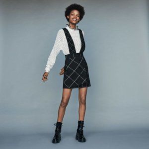 MAJE Joly Pinafore Skirt Dress Jumper Carreaux Plaid Black {YY36}